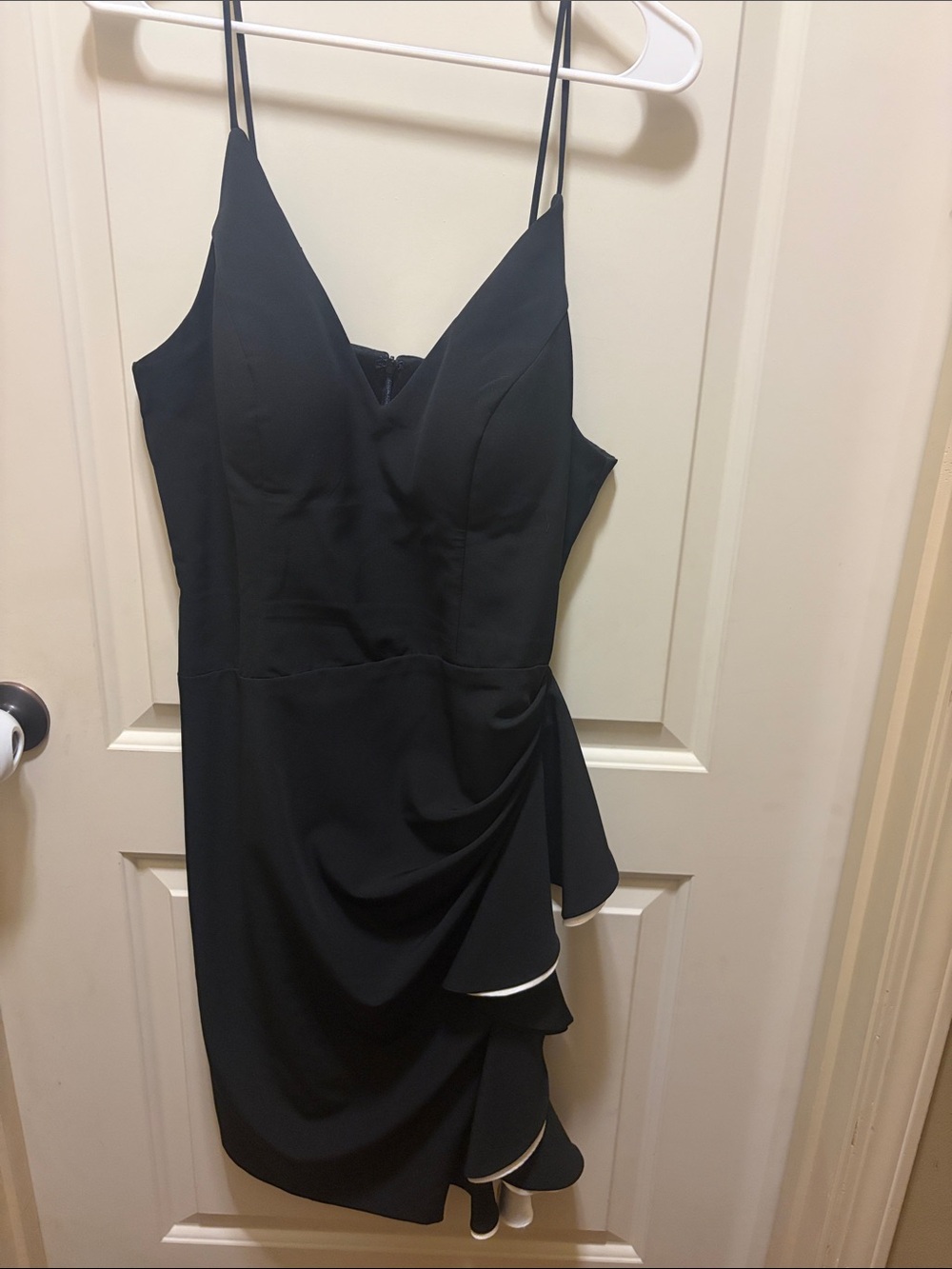 XSCAPE Black Spaghetti-Strap Ruffle Cocktail Dress